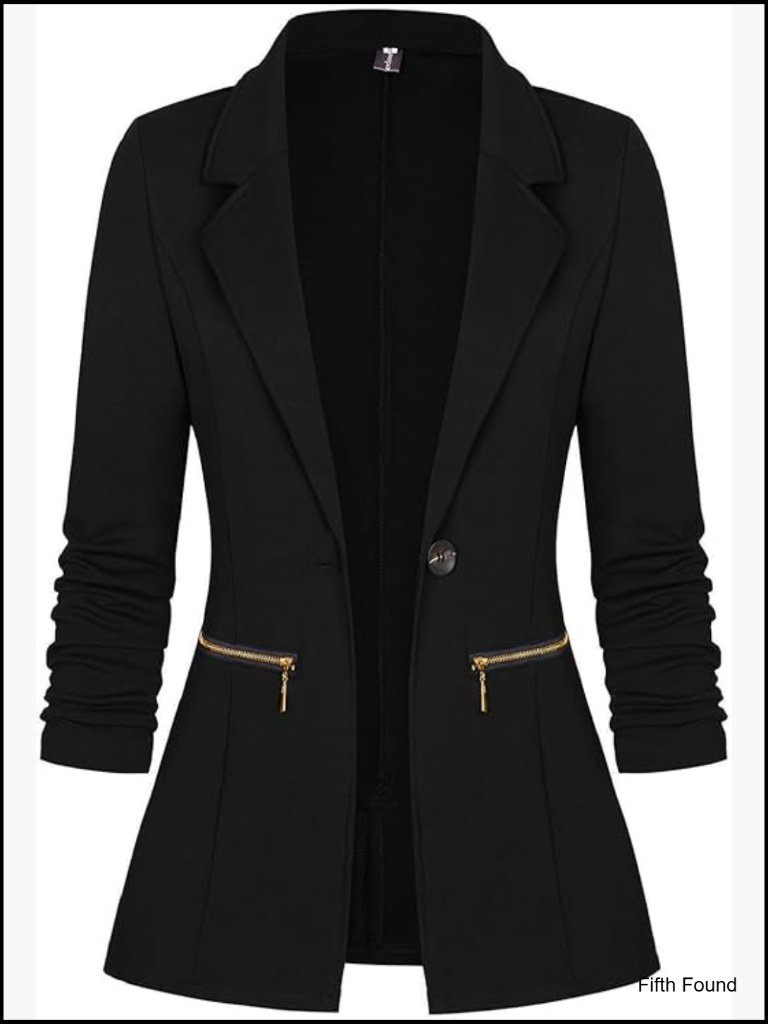 Long Sleeve Blazer Cardigan Jacket Slim Fit Zipper Pockets Office Wear